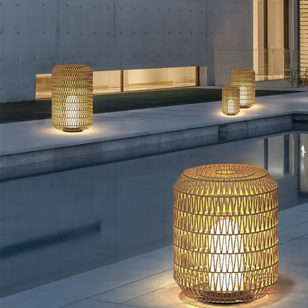 Ritta Moderne Design LED AußenleuchteGold Garten/Flur/Terrasse Holz Rattan Metall+Ratten