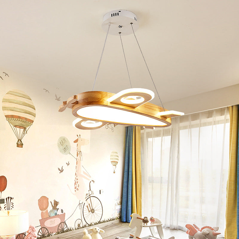 Aria Modern Pendelleuchte Flugzeugförmige Kinderzimmer, Gold, Holz Acryl