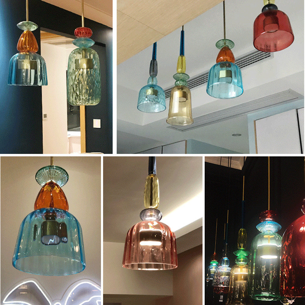 Valentina Modern LED Tasse Glas Pendelleuchte 6 Farben Wohnzimmer
