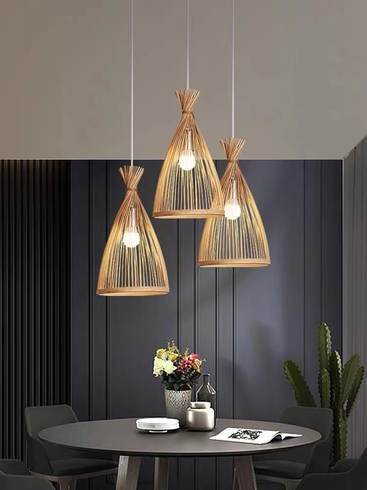 Muto Boho Natürliche Bambus Rattan Pendelleuchte für Esszimmer, Schlafzimmer