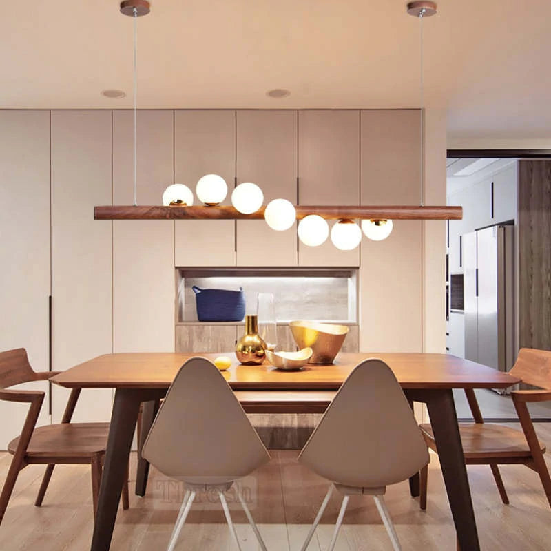 Valentina Design LED Pendelleuchte Kugel Linear EssWohn/Schlafzimmer Holz/Glas