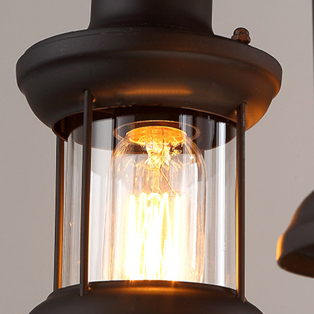 Epoch Retro Ruder Pendelleuchte, 6 Köpfe, Wohnzimmer Holz Glas