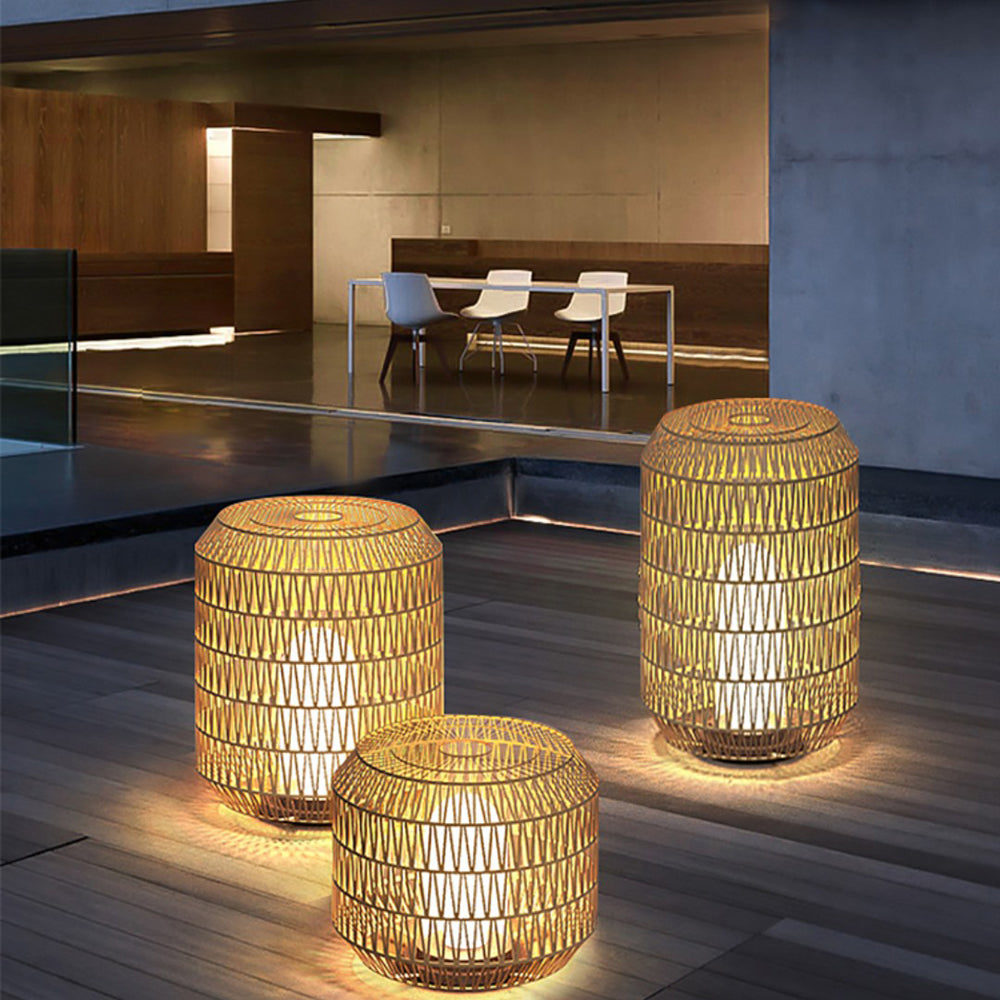 Ritta Moderne Design LED AußenleuchteGold Garten/Flur/Terrasse Holz Rattan Metall+Ratten
