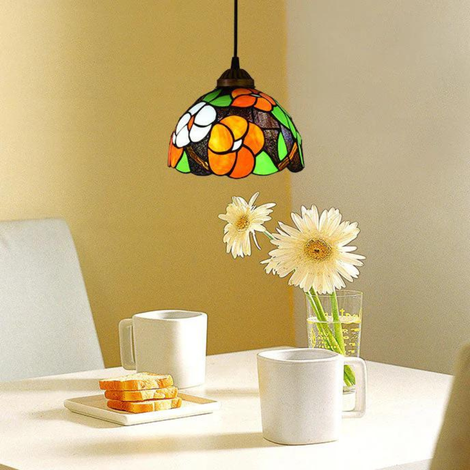 Arisha Vintage Pendelleuchte gebeizt farbig Glas Metall Wohnzimmer