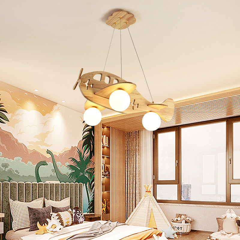 Aria Modern Pendelleuchte Flugzeugform Kugel Kinderzimmer, Holz Acryl