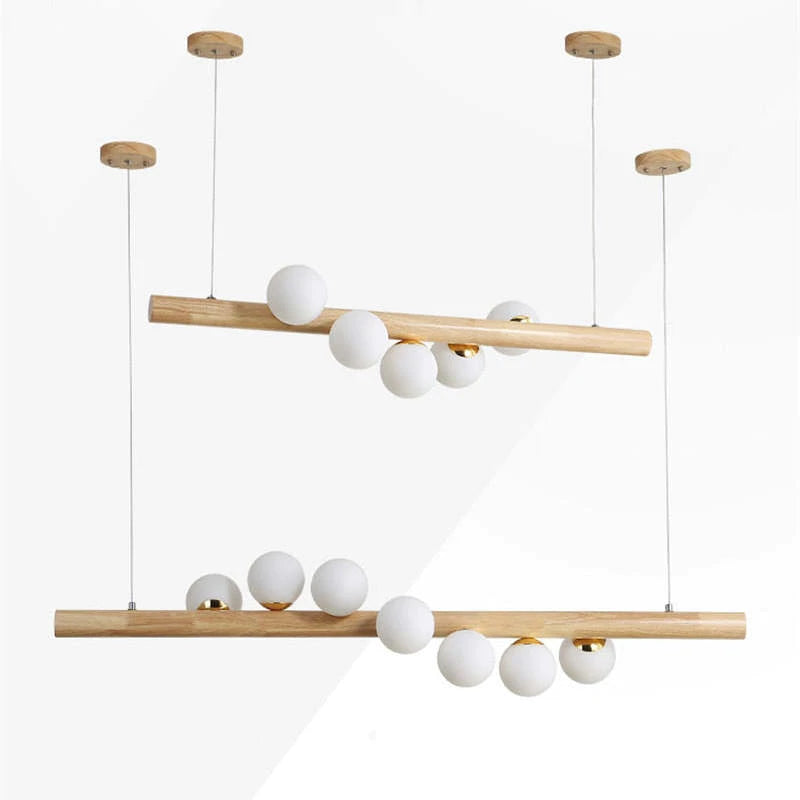 Valentina Design LED Pendelleuchte Kugel Linear EssWohn/Schlafzimmer Holz/Glas