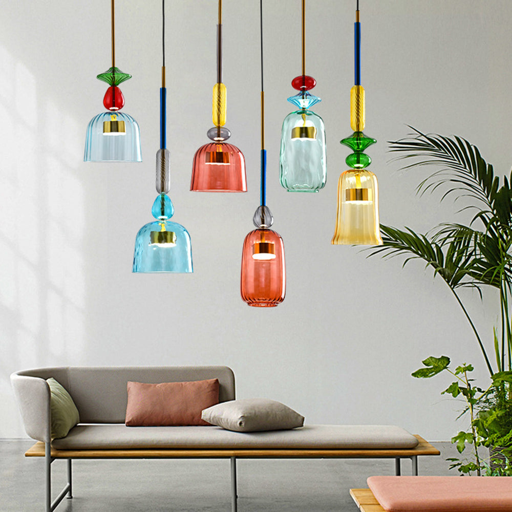 Valentina Modern LED Tasse Glas Pendelleuchte 6 Farben Wohnzimmer