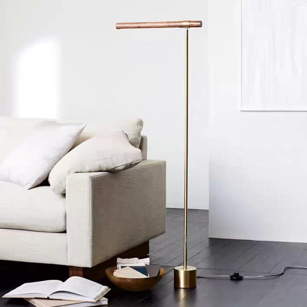 Arisha Stehleuchte Linear Minimalistisch, Metall/Holz, Gold, Wohnzimmer