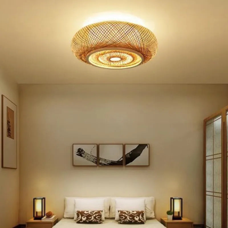 Ritta Vintage Zylinder LED Deckenleuchte Gold Wohnzimmer/Schlafzimmer Rattan