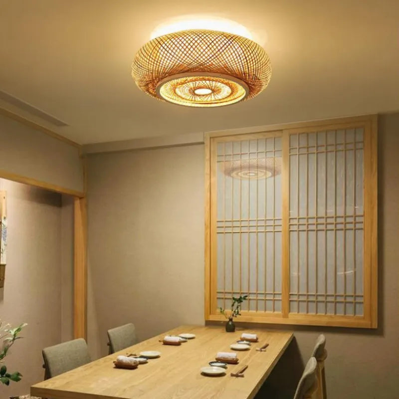 Ritta Vintage Zylinder LED Deckenleuchte Gold Wohnzimmer/Schlafzimmer Rattan
