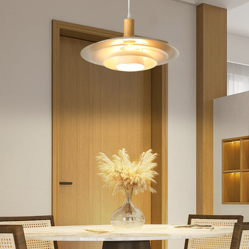 Valentina Moderne LED Pendelleuchte Weiß Holz Metall Schlafzimmer