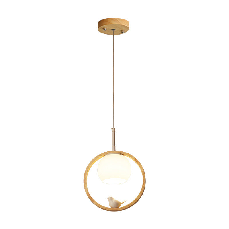 Muto Pendelleuchte Vogel Ring Treppenhaus, Holz Metall Glas