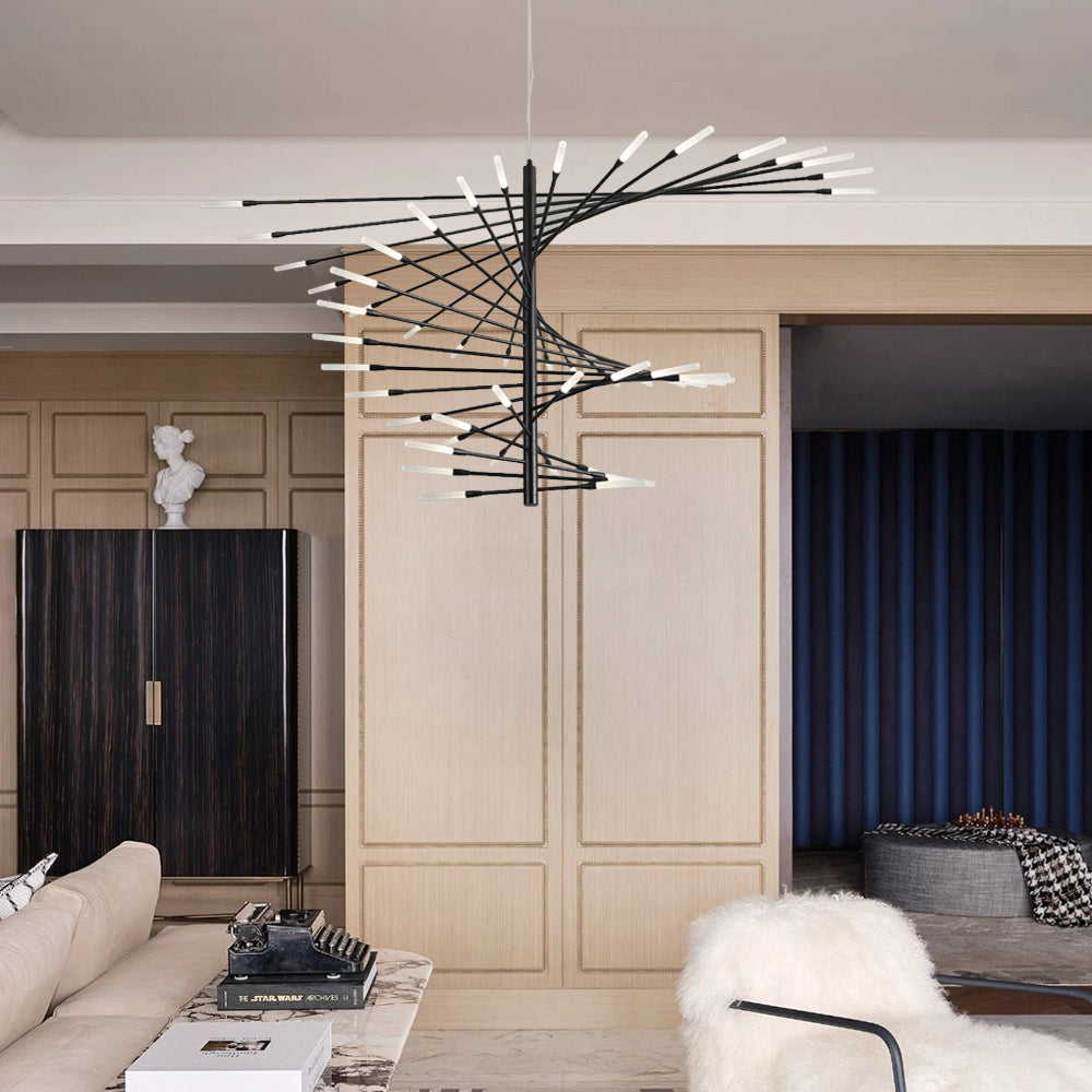 Arisha Kronleuchter Rotierendes Feuerwerk Schwarz/Gold Wohnzimmer/Kunstgalerie
