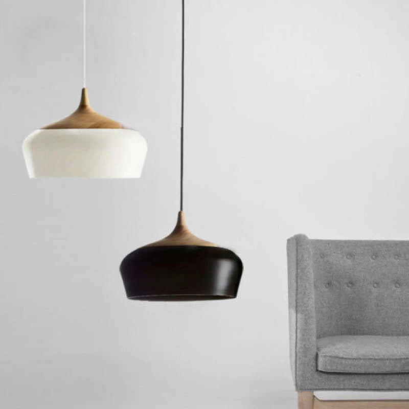 Arisha Modern Pendelleuchte Schale, Weiß/Schwarz, Esszimmer, Metall Holz