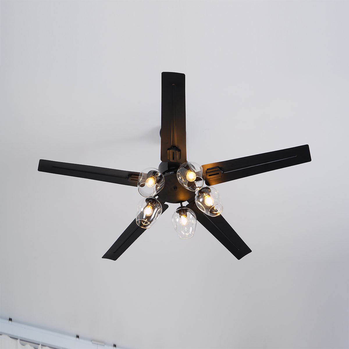 Zazoren Vintage Schwarz Glas Deckenventilator mit Beleuchtung