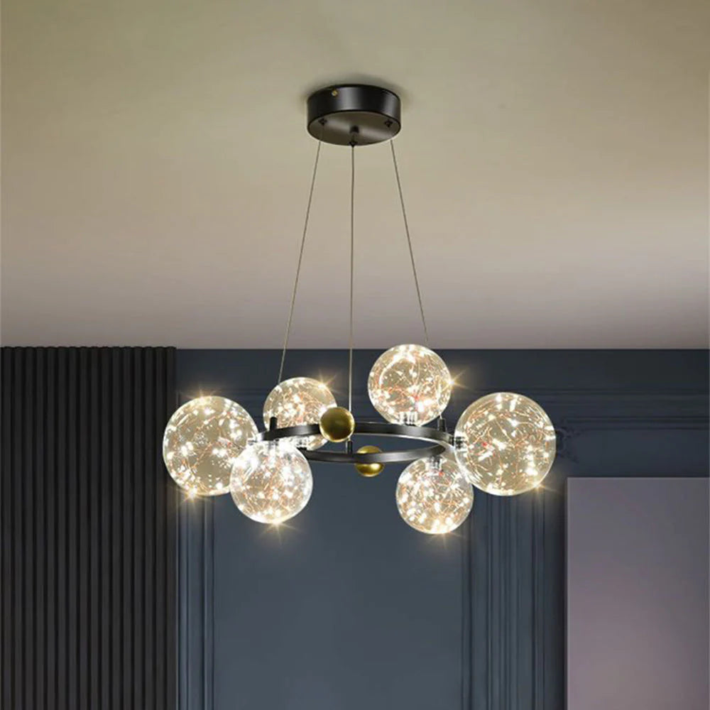 Valentina Kreis Kronleuchter Metall Glas Wohnzimmer Schlafzimmer Esszimmer