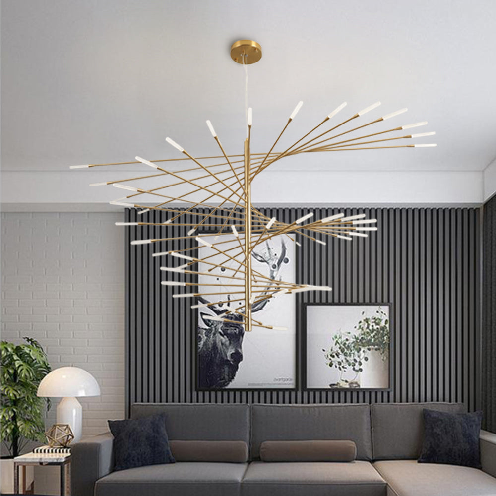 Arisha Kronleuchter Rotierendes Feuerwerk Schwarz/Gold Wohnzimmer/Kunstgalerie