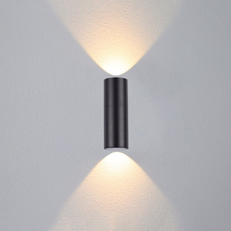 Ray Modern LED Wandleuchte Doppelkopf Zylinder Schwarz Außen Metall/Glas