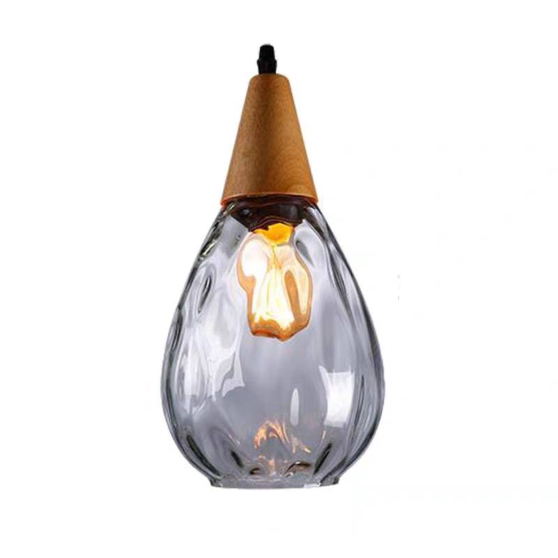Aria Rustikal Pendelleuchte Tränentropfen LED Klar/Grau Glas&Holz