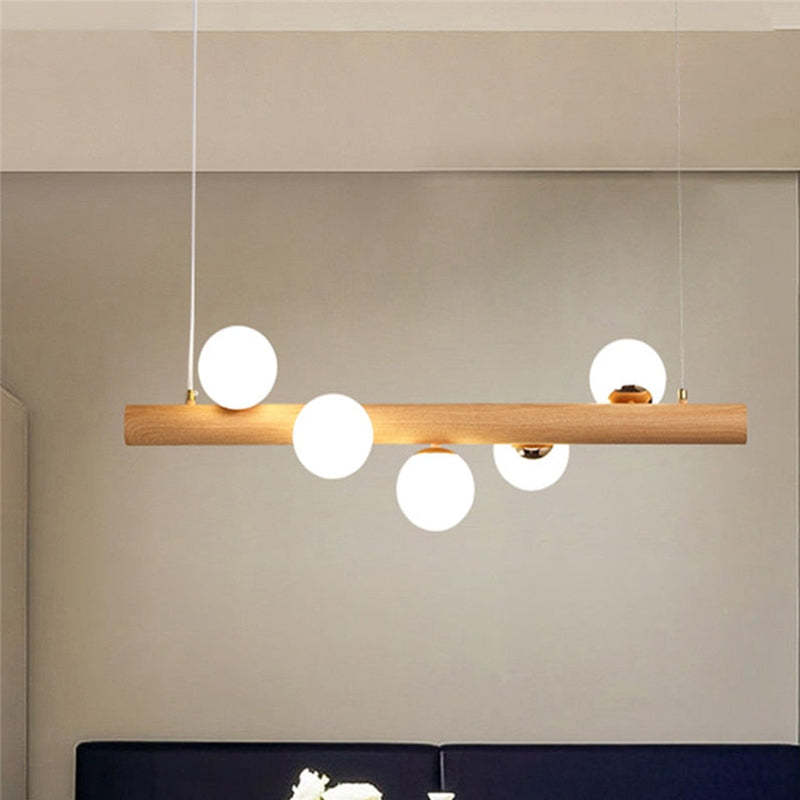 Valentina Design LED Pendelleuchte Kugel Linear EssWohn/Schlafzimmer Holz/Glas