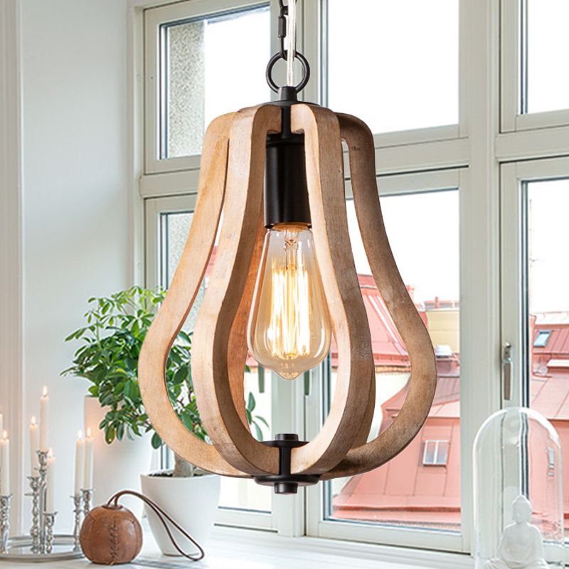 Silva Kugel/Kürbis Pendelleuchte aus Holz