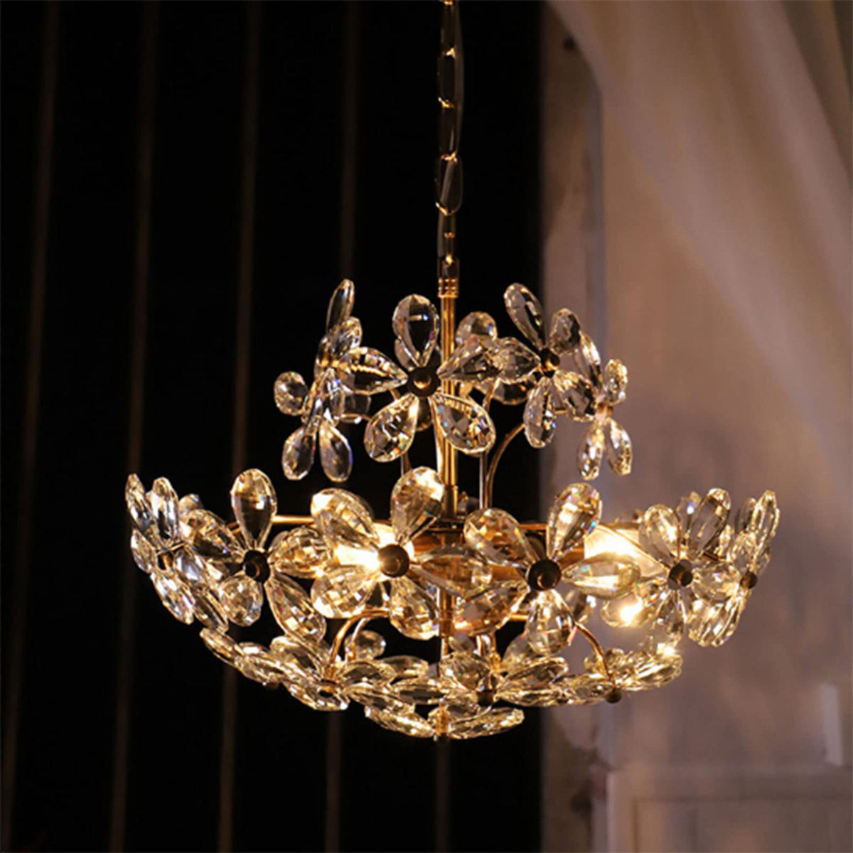 Arisha Retro Vintage Gold Blume Kristall Pendelleuchte Wohnzimmer