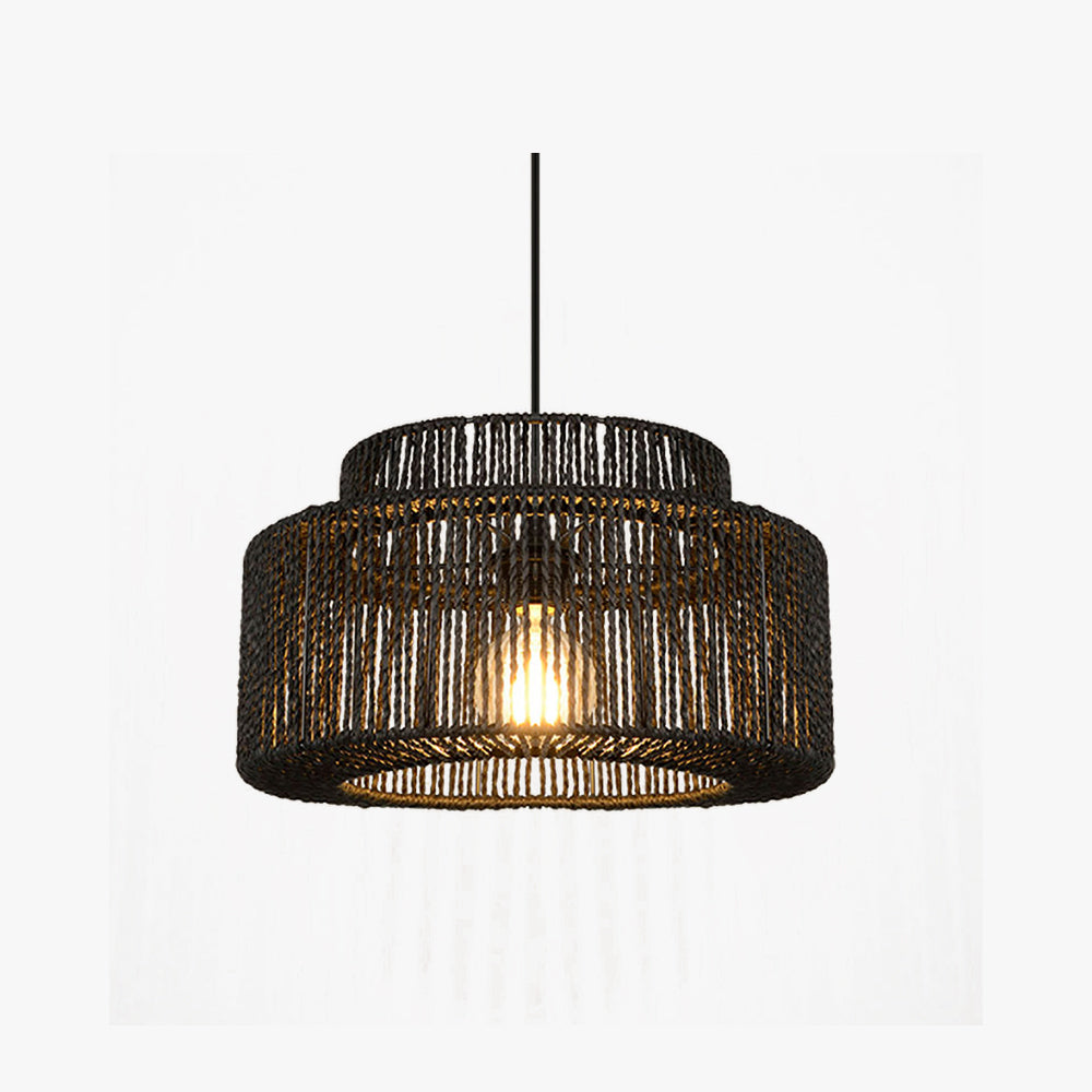 Muto Modern LED Pendelleuchte Zylinder Esszimmer, Schwarz, Rattan