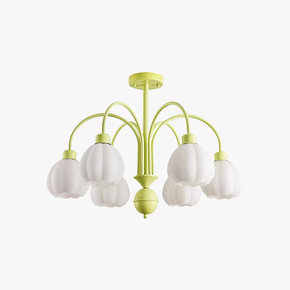 Arisha Modern LED Deckenleuchte Blume Wohnzimmer, Weiß Grün, Metall Glas