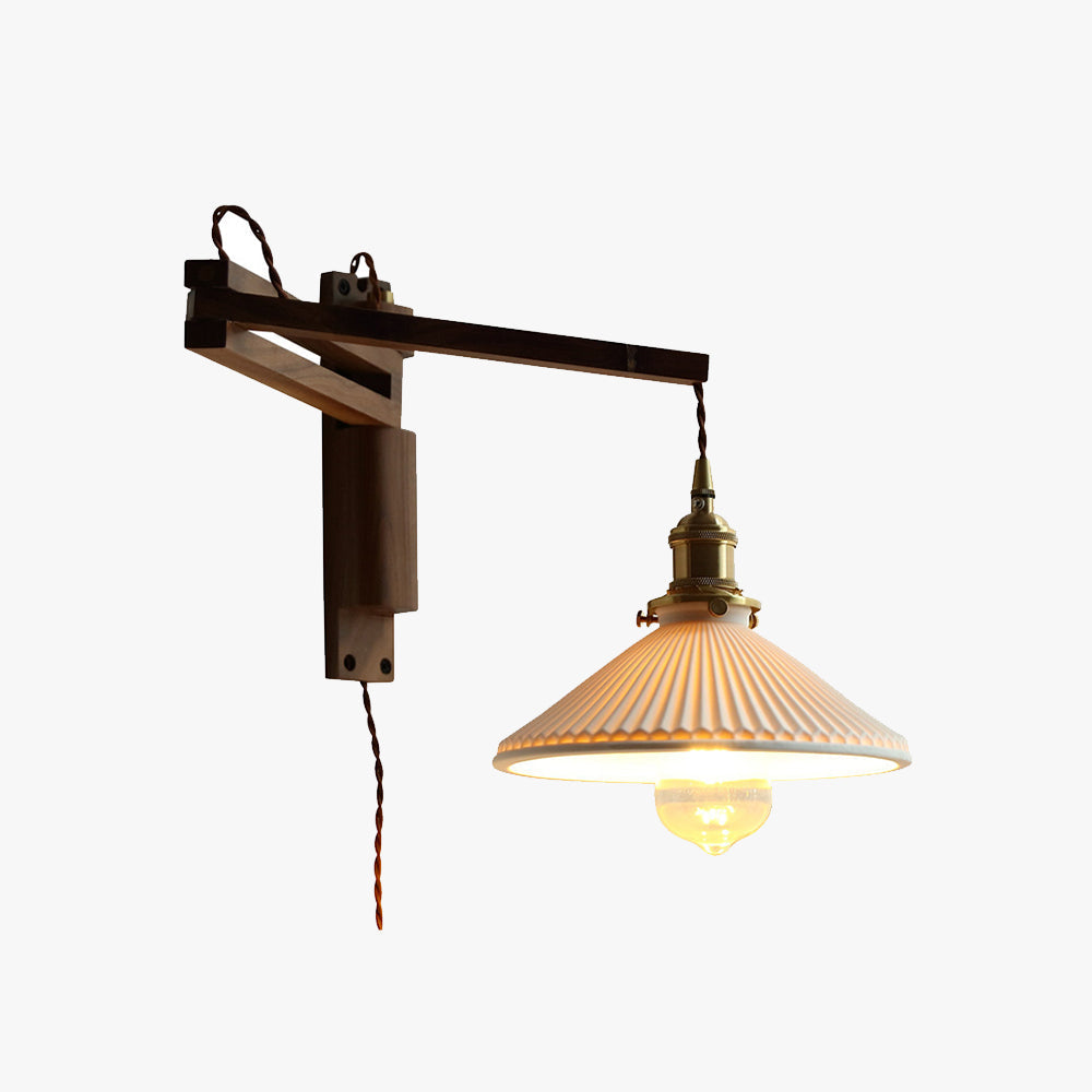 Muto Vintage LED Wandleuchte Plissee, Innen Treppenhaus, Glas/Holz/Keramik