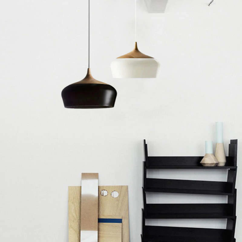 Arisha Modern Pendelleuchte Schale, Weiß/Schwarz, Esszimmer, Metall Holz