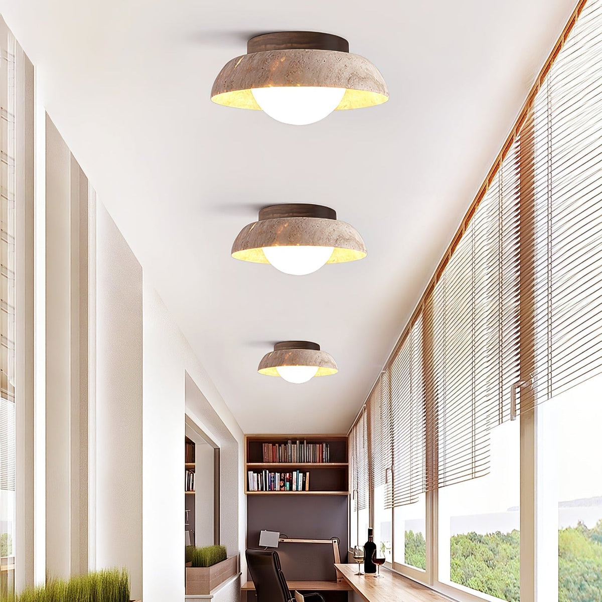 Anya Disc-Dome Travertine Deckenleuchte