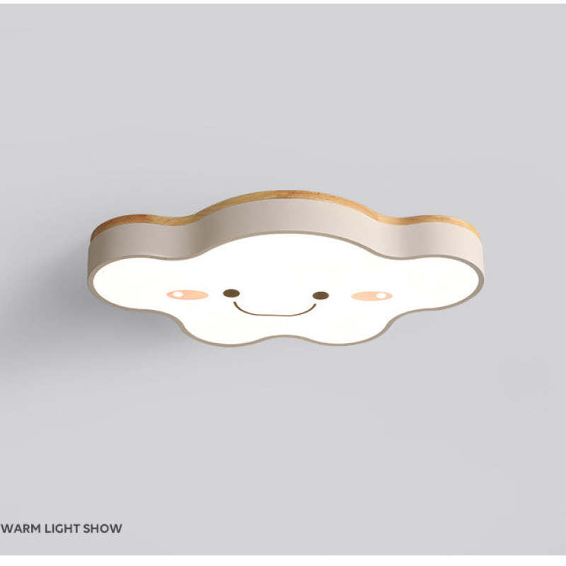 Aria Modern LED Deckenleuchte Dimmbar Kinderzimmer Wolke Weiß Holz