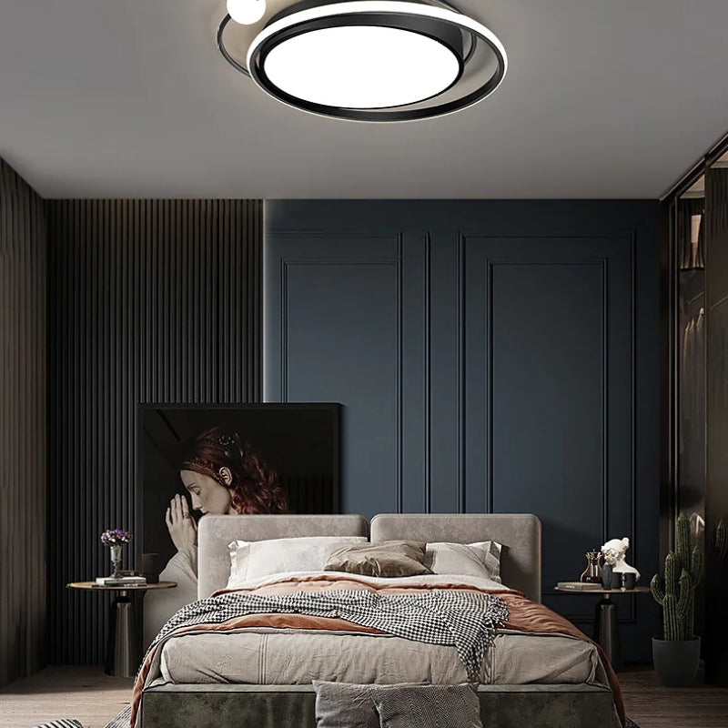 Arisha Modern LED Deckenleuchte Planet Design Schwarz/Gold, Schlafzimmer