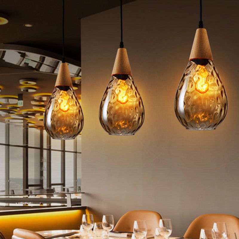 Aria Rustikal Pendelleuchte Tränentropfen LED Klar/Grau Glas&Holz