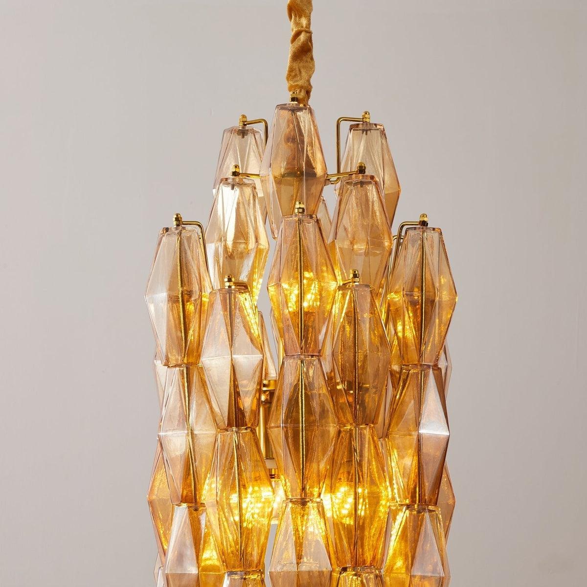 Lioraian Kronleuchter Kronleuchte bernsteinfarbene Glasprismen lange kaskadierend Vintage