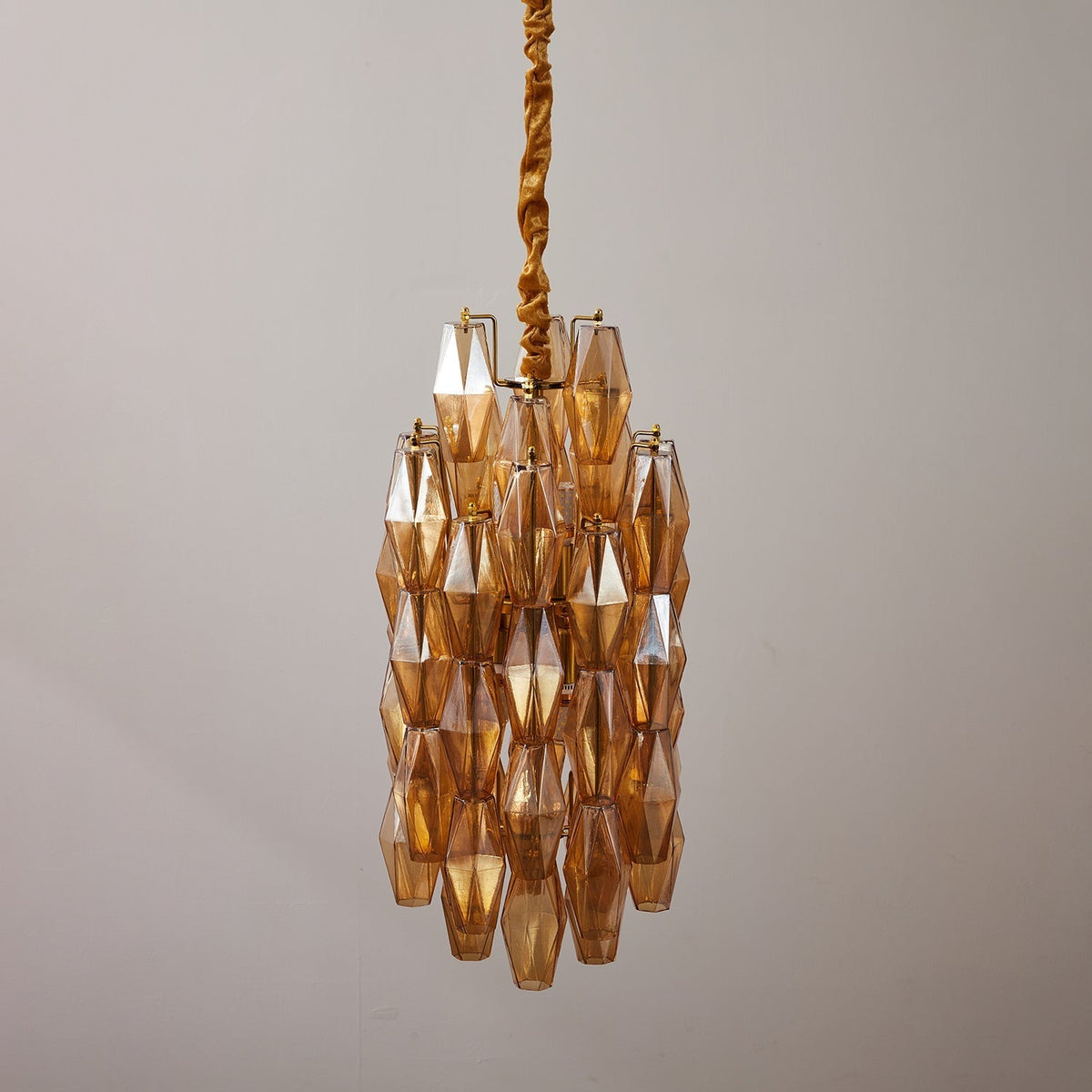 Lioraian Kronleuchter Kronleuchte bernsteinfarbene Glasprismen lange kaskadierend Vintage