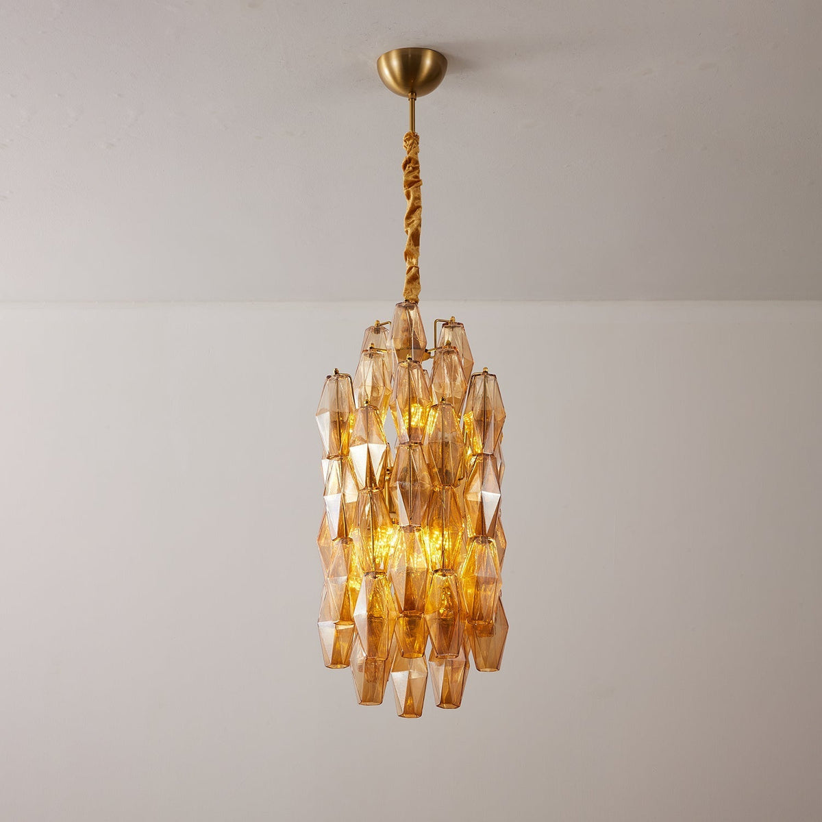 Lioraian Kronleuchter Kronleuchte bernsteinfarbene Glasprismen lange kaskadierend Vintage
