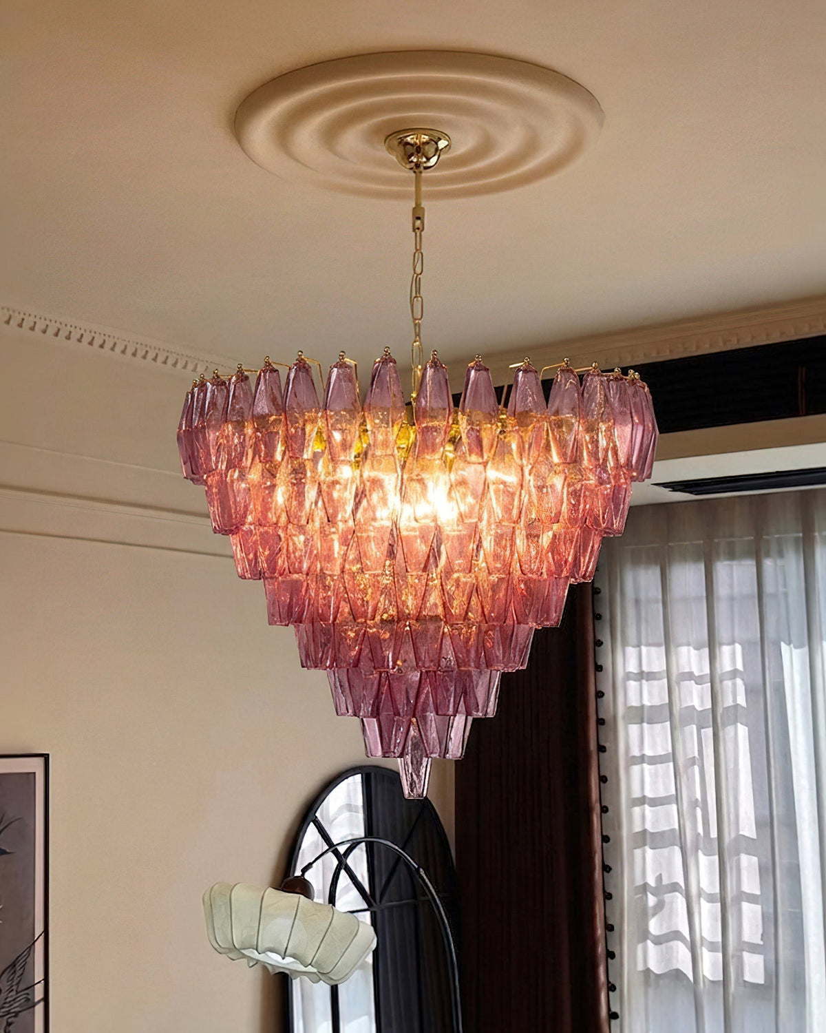 Rosalique Kronleuchter aus Glas in Lila &