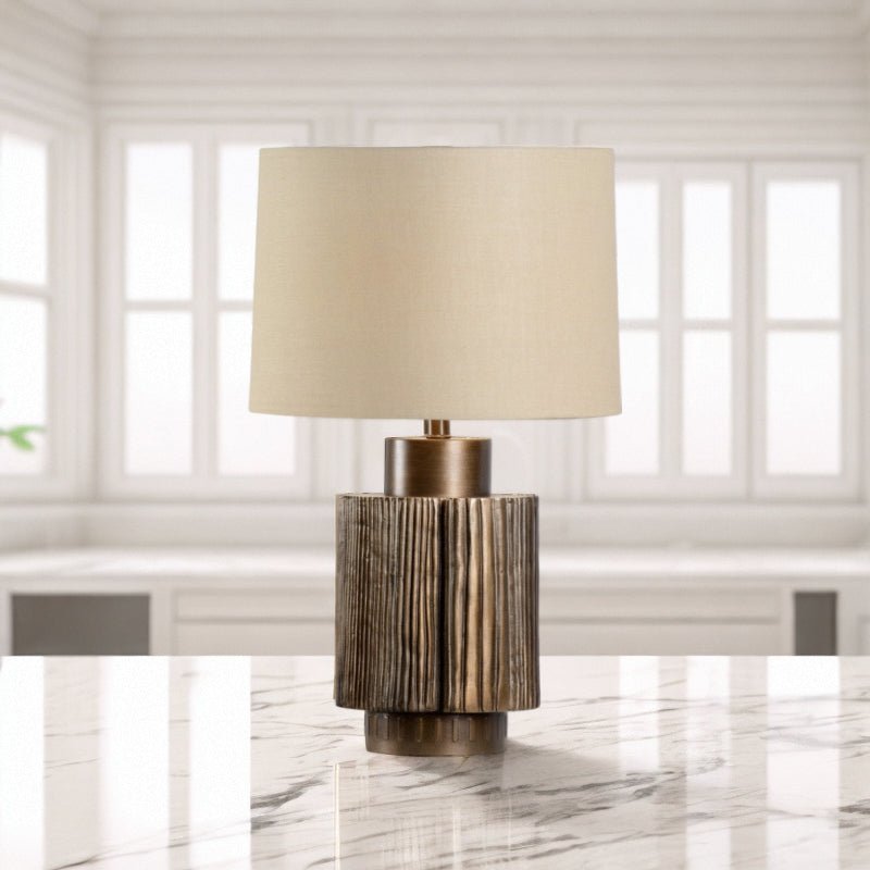 Lumeo Tischleuchte aus Bronze und Beige-Stoff, Luxus-Design