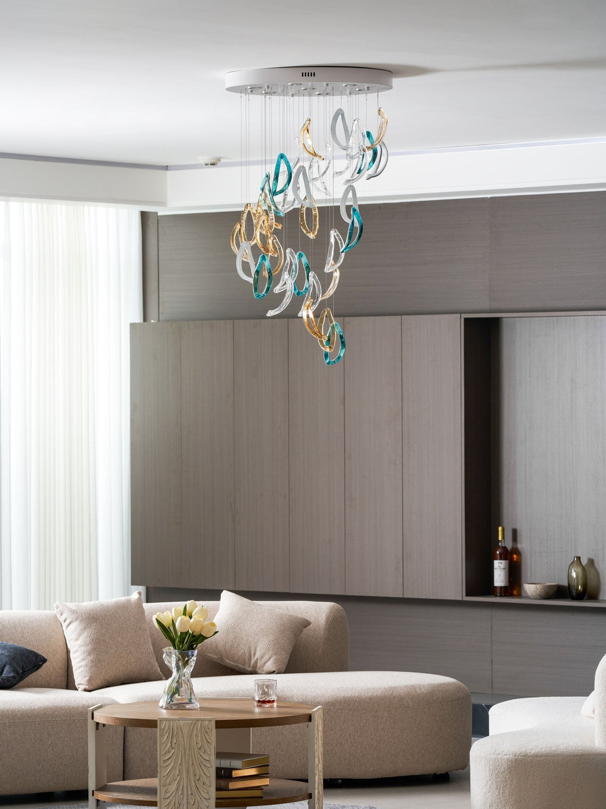 AquaFlux Grand Cascade Ripple-Glas-Kunstwerk Kronleuchter