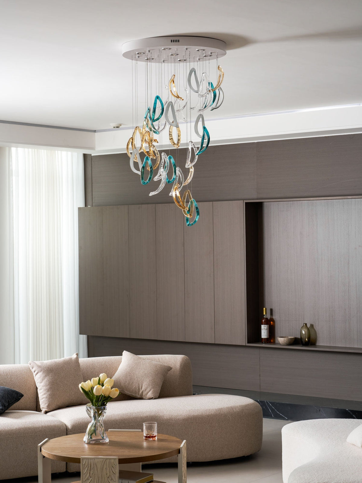 AquaFlux Grand Cascade Ripple-Glas-Kunstwerk Kronleuchter