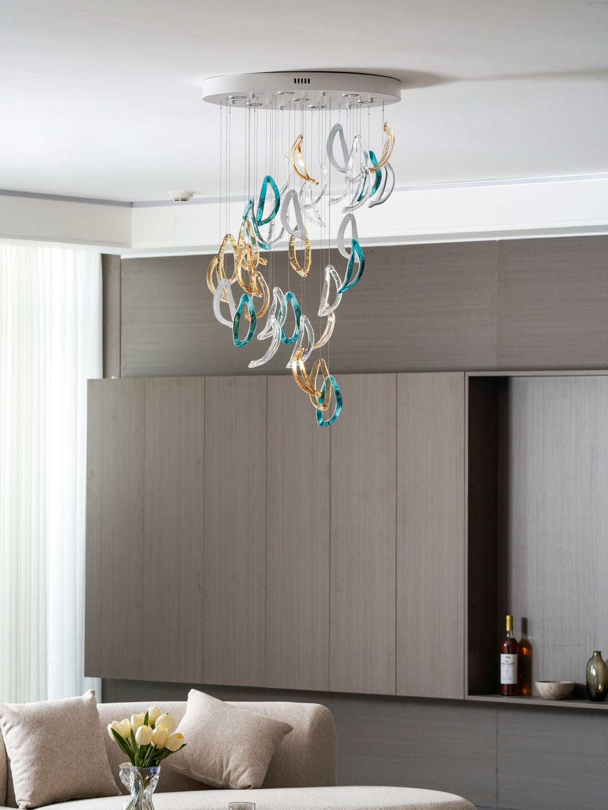 AquaFlux Grand Cascade Ripple-Glas-Kunstwerk Kronleuchter