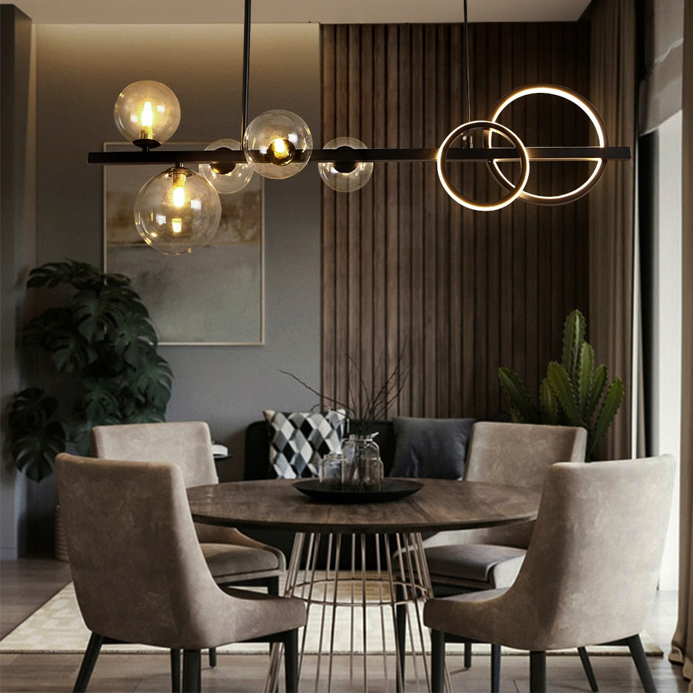 Valentina Modern Linear LED Pendelleuchte Schwarz/Gold Ess/Wohnzimmer Esstisch Metall&Glas