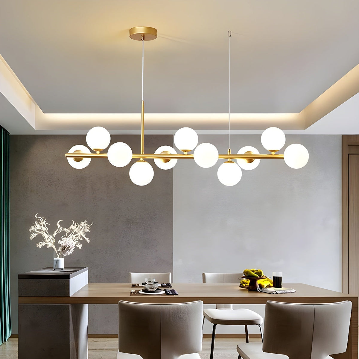 Lioroora Kronleuchter Glas Kugel Gold 12-Light