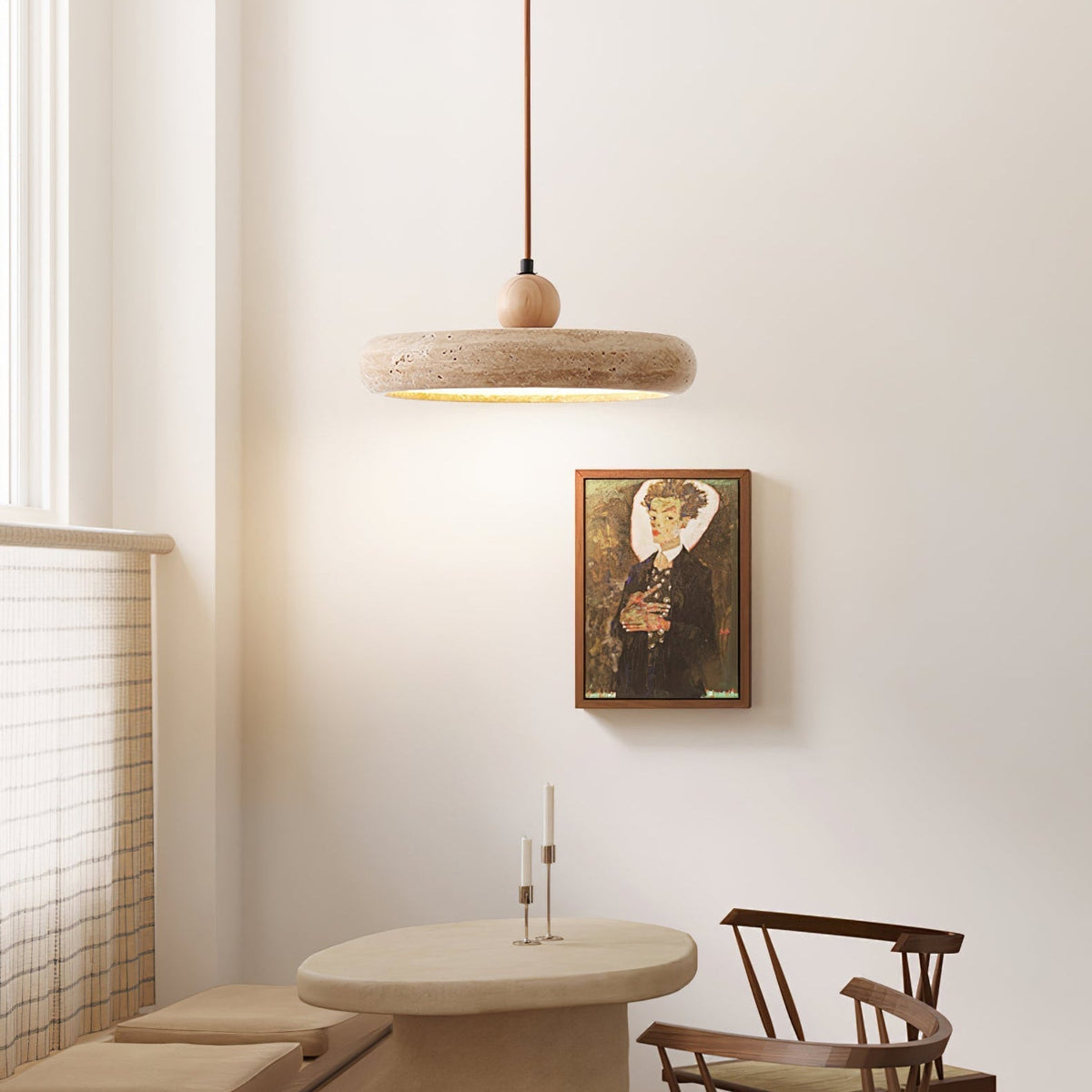 Noraraine Minimalistische Travertin-Pendelleuchte in Gelb