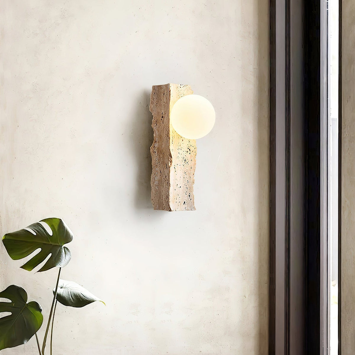 Tavivelia Wandleuchte Travertin in Milchglas