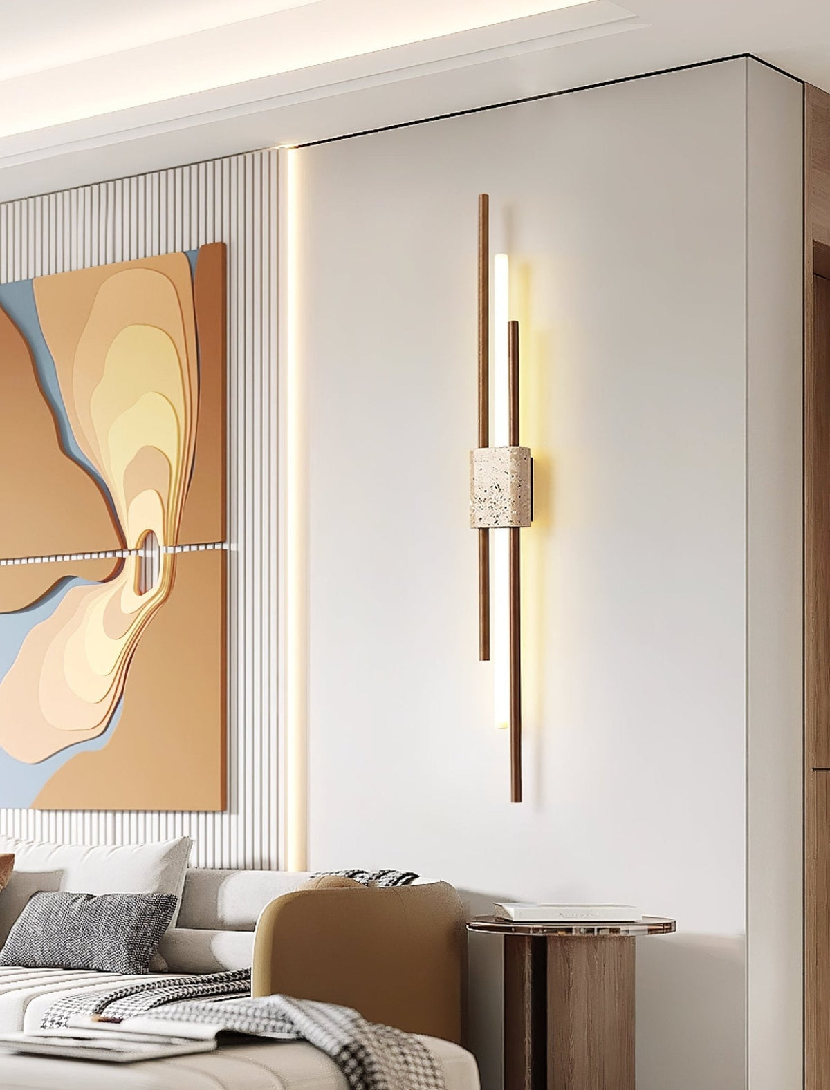 Eden Terra Travertine Wandleuchte aus Walnuss