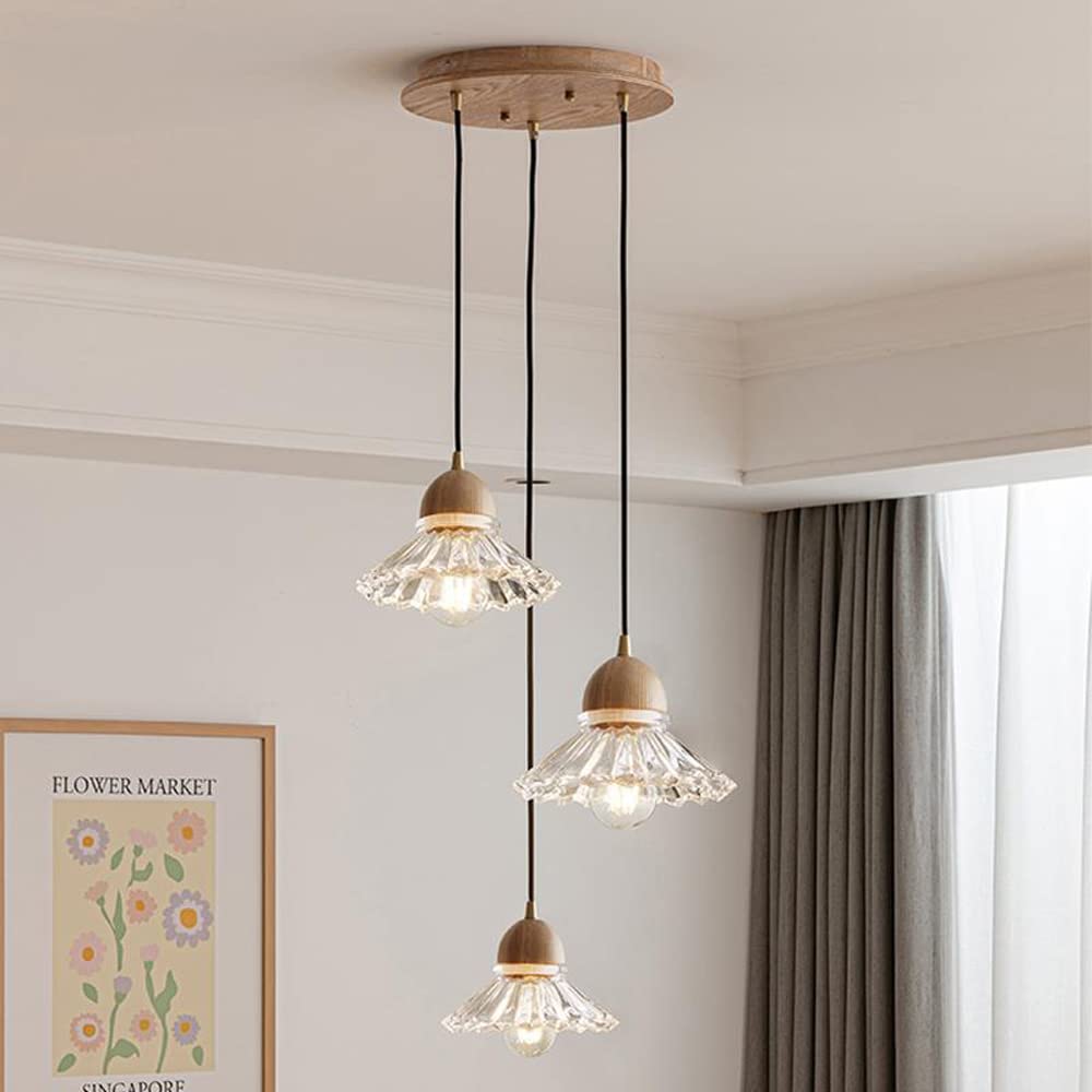 Valentina Retro Holz Pendelleuchte Glas Schlafzimmer/Wohnzimmer/Esszimmer