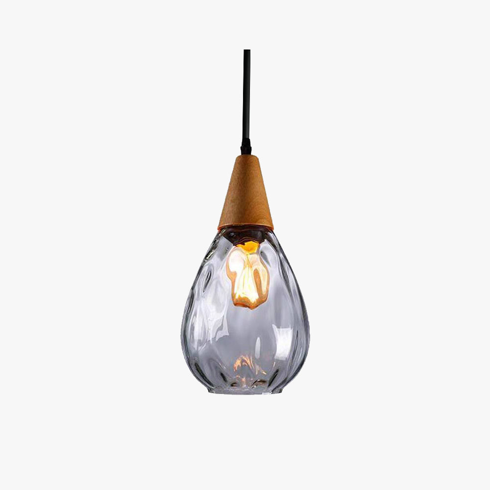 Aria Rustikal Pendelleuchte Tränentropfen LED Klar/Grau Glas&Holz