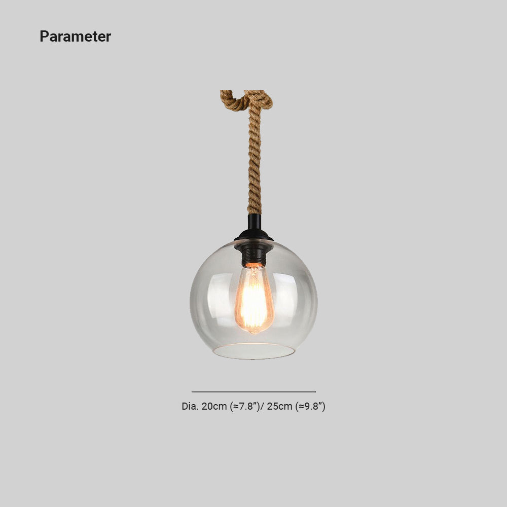 Valentina Industrial LED Pendelleuchte Klar/Bernstein Wohn/Schlafzimmer Metall&Glas&Hanfseil ∅20/25CM
